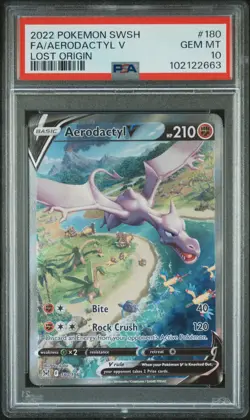2022 POKEMON SWORD & SHIELD LOST ORIGIN #180 FULL ART/AERODACTYL V PSA 10 - Image 1
