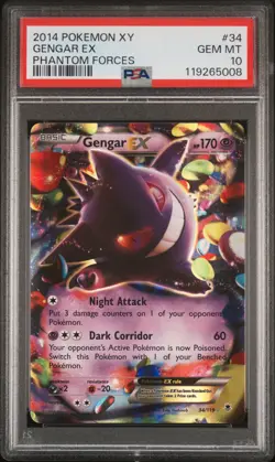 2014 POKEMON XY PHANTOM FORCES #34 GENGAR EX PSA 10 - Image 1