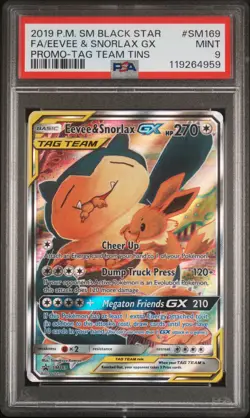 2019 POKEMON SM BLACK STAR PROMO TAG TEAM TINS FULL ART/EEVEE & SNORLAX GX PSA 9 - Image 1