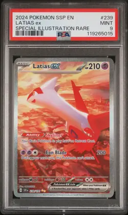 2024 POKEMON SSP EN-SURGING SPARKS SPECIAL ILLUSTRATION RARE LATIAS EX PSA 9 - Image 1