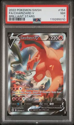 2022 POKEMON SWORD & SHIELD BRILLIANT STARS #154 FULL ART/CHARIZARD V PSA 7 - Image 1