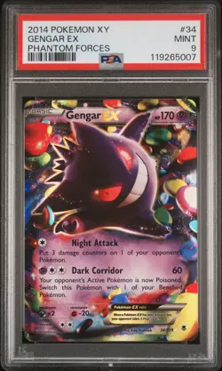 2014 POKEMON XY PHANTOM FORCES #34 GENGAR EX PSA 9 - Image 1