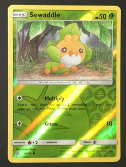 Pokemon TCG Sewaddle 6/236 SM Unified Minds Reverse Holo Common LP - Image 1
