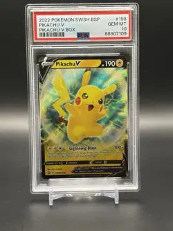2022 Pokemon SWSH Black Star Promo Pikachu V Box #198 PSA 10 - Image 1
