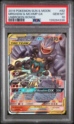 Marshadow & Machamp GX 82/214 PSA 10 Unbroken Bonds Pokemon Card - Image 1