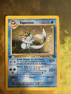 Pokemon TCG Vaporeon Holo Rare Card Jungle, 12/64, First Edition - Image 1
