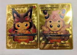 Gold Pikachu Cosplay Pokemon Card Lot of 2 - CUSTOM FAN ART Display Collectible - Image 1