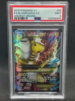 2015 PSA 9 MINT POKEMON CARD XY FULL ART MEGA AMPHAROS EX ANCIENT ORIGINS 88/98 - Image 1