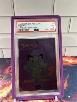 2000 Danone Pokemon MEOWTH #4 Stadium Tip Shiny *FOIL* PSA-7 NM - Image 1