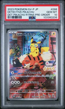 2023 POKEMON JAPANESE SV-P PROMO #098 DETECTIVE PIKACHU PSA 10 - Image 1