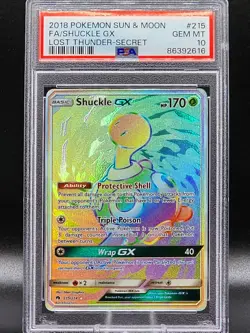 2018 Pokemon Sun & Moon Lost Thunder #215/214 Shuckle GX Secret Rare PSA GEM 10 - Image 1