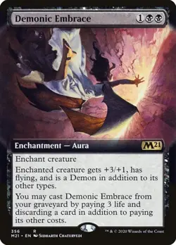 1x Demonic Embrace - Extended Art NM Eng MTG - Core Set 2021 - Image 1