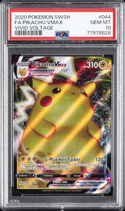 2020 POKEMON SWORD & SHIELD VIVID VOLTAGE #044 FULL ART/PIKACHU VMAX PSA 10 - Image 1