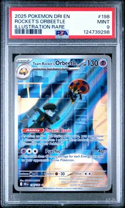 2025 POKEMON DRI EN-DESTINED RIVALS #198 TEAM ROCKET'S ORBEETLE PSA 9 - Image 1