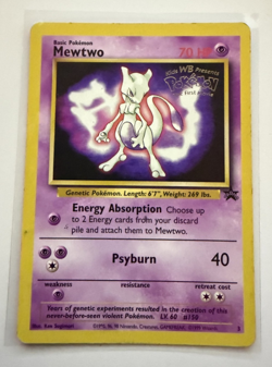 1999 Vintage POKEMON TCG MEWTWO #3 The First Movie Black Star Promo Set Played - Image 1