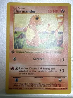 Pokemon Cards: Base Set 1st Edition Common: Charmander 46/102 Shadowless (MP) - Image 1