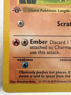 Pokemon Cards: Base Set 1st Edition Common: Charmander 46/102 Shadowless (MP) - Image 5