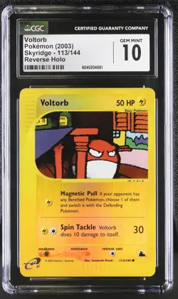 CGC 10 GEM MINT Voltorb 2003 Skyridge 113/144 Reverse Holo Pokemon Card - Image 1