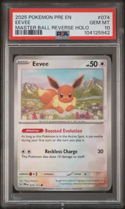 2025 POKEMON PRE EN-PRISMATIC EVOLUTIONS MASTER BALL REVERSE HOLO EEVEE PSA 10 - Image 1