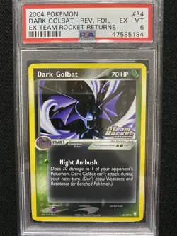 2004 Pokemon EX Team Rocket Returns Dark Golbat Reverse Foil 34/109 PSA 6 EX-MT - Image 1