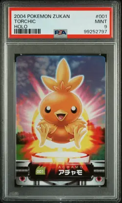 2004 CARDDASS POKEMON ADVANCED GENERATION ZUKAN CARD HOLO #001 TORCHIC PSA 9 - Image 1