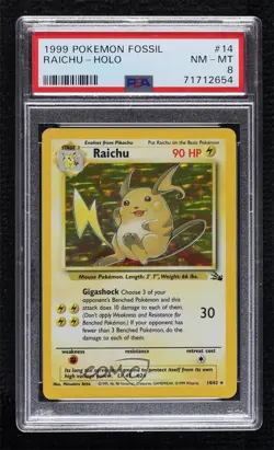 Raichu Holo Pokemon Fossil PSA 8 1999 - Image 1