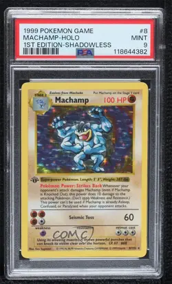 Machamp Holo Shadowless 1st Ed. Pokemon Base Set PSA 9 MINT 1999 - Image 1