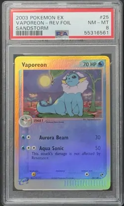 Vaporeon 25/100 EX Sandstorm Rev. Holo Foil Rare Pokemon TCG 2003 E-Reader PSA 8 - Image 1