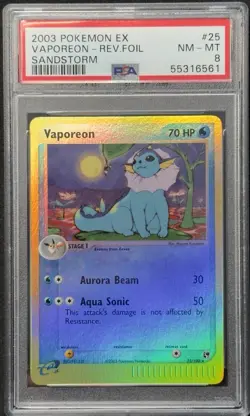 Vaporeon 25/100 EX Sandstorm Rev. Holo Foil Rare Pokemon TCG 2003 E-Reader PSA 8 - Image 3