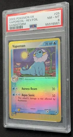 Vaporeon 25/100 EX Sandstorm Rev. Holo Foil Rare Pokemon TCG 2003 E-Reader PSA 8 - Image 4