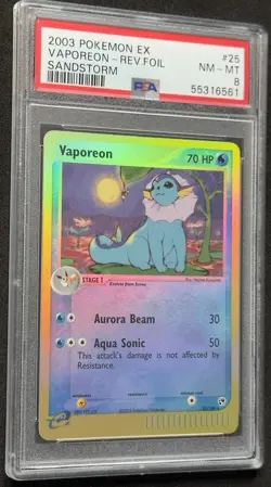Vaporeon 25/100 EX Sandstorm Rev. Holo Foil Rare Pokemon TCG 2003 E-Reader PSA 8 - Image 5