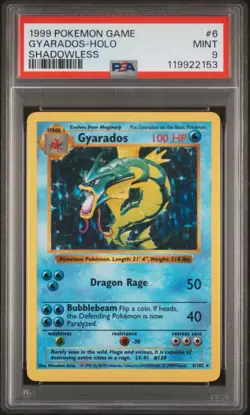 1999 POKEMON BASE SET SHADOWLESS #6 GYARADOS-HOLO PSA 9 - Image 1