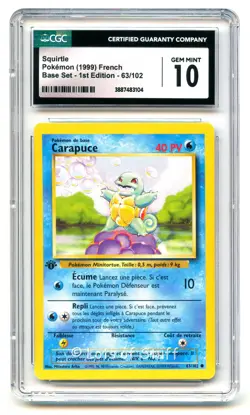 CGC 10 GEM MINT French Squirtle Carapuce Base Set 1st Edition Pokemon 63/102 -04 - Image 1