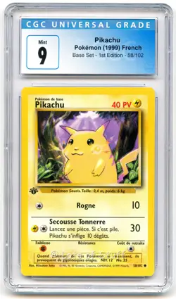 CGC 9 MINT French Pikachu Base Set 1st Edition 1999 Pokemon WOTC 58/102 -82 - Image 1
