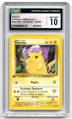 CGC 10 GEM MINT French Pikachu Base Set 1st Edition 1999 Pokemon WOTC 58/102 091 - Image 1