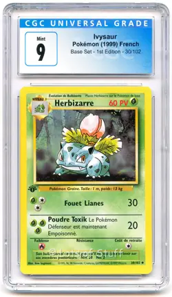 CGC 9 MINT French Ivysaur / Herbizarre Base 1st Edition 1999 Pokemon 30/102 -53 - Image 1