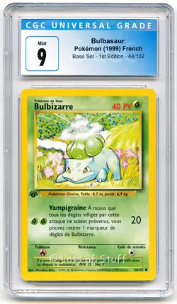 CGC 9 MINT French Bulbasaur Base Set 1st Edition 1999 Pokemon WOTC 44/102 -22 - Image 1