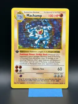 MACHAMP Pokemon Card 1st Edition Shadowless Holo 8/102 - Image 1