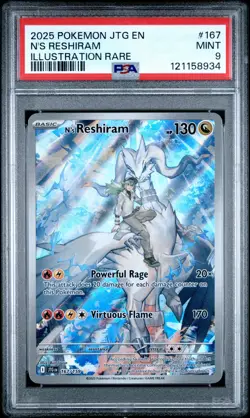 2025 POKEMON JTG EN-JOURNEY TOGETHER ILLUSTRATION RARE #167 N'S RESHIRAM PSA 9 - Image 1