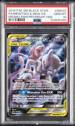2019 POKEMON SM BLACK STAR PROMO #SM191 FULL ART/MEWTWO & MEW GX PSA 10 - Image 1