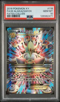 2016 POKEMON XY FATES COLLIDE #118 FULL ART/M ALAKAZAM EX PSA 10 - Image 1
