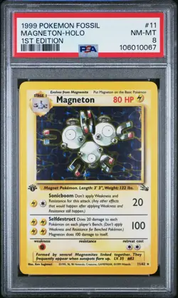 1999 POKEMON FOSSIL 1ST ED #11 MAGNETON-HOLO PSA 8 - Image 1