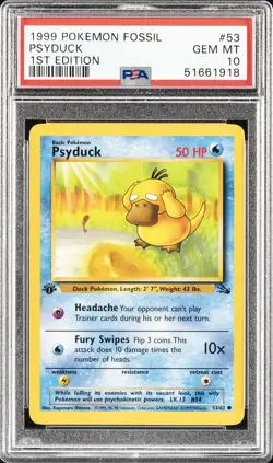 1999 POKEMON FOSSIL 1ST ED #53 PSYDUCK PSA 10 - Image 1