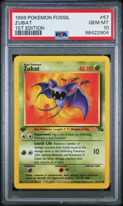 1999 POKEMON FOSSIL 1ST ED #57 ZUBAT PSA 10 - Image 1