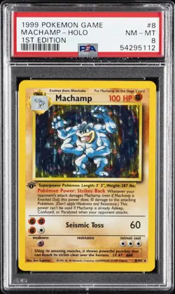 1999 POKEMON BASE SET 1ST EDITION #8 MACHAMP-HOLO PSA 8 - Image 1