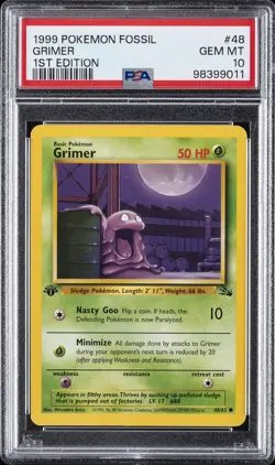 1999 POKEMON FOSSIL 1ST ED #48 GRIMER PSA 10 - Image 1