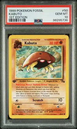 1999 POKEMON FOSSIL 1ST ED #50 KABUTO PSA 10 - Image 1