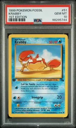 1999 POKEMON FOSSIL 1ST ED #51 KRABBY PSA 10 - Image 1