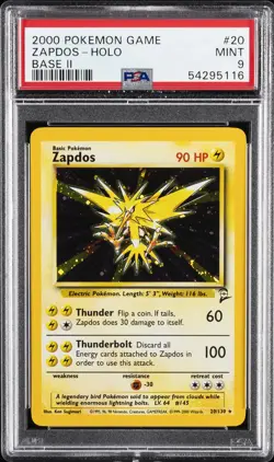 2000 POKEMON BASE SET 2 #20 ZAPDOS-HOLO PSA 9 - Image 1