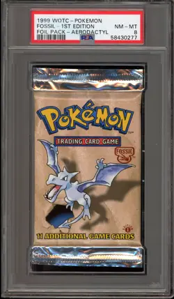 Pokemon Fossil 1st Edition Aerodactyl Art Authentic Sealed Booster Pack PSA 8 - Image 1